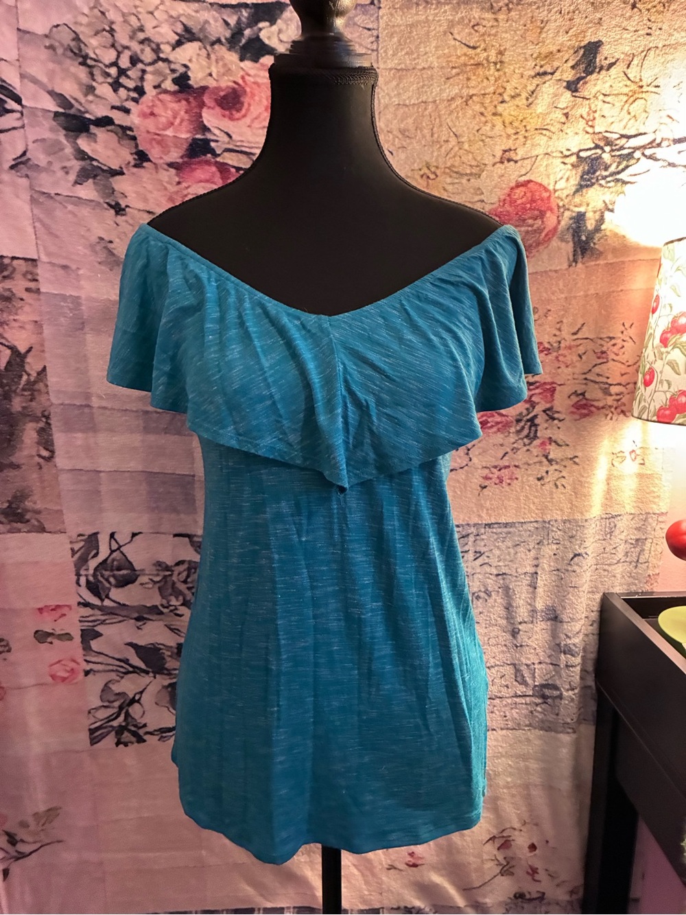 Off-the-Shoulder Teal Ruffle Top